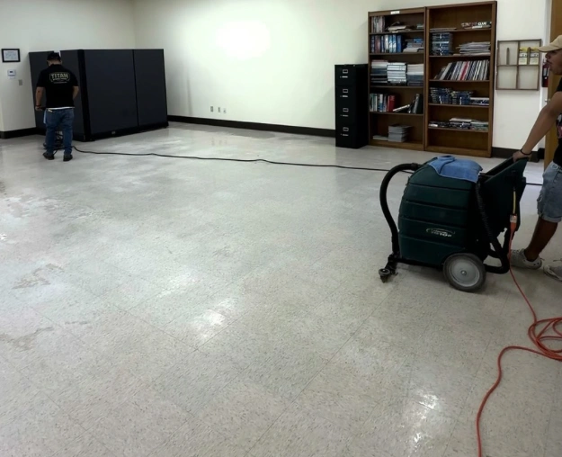 Dull commercial floor during cleaning