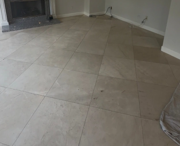 Dull stone tile floor in a living room